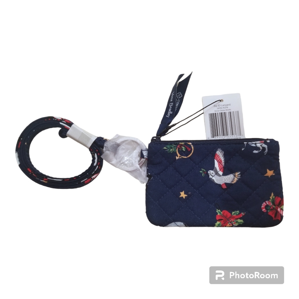 Vera Bradley zip ID case lanyard Snow Globe Motifs